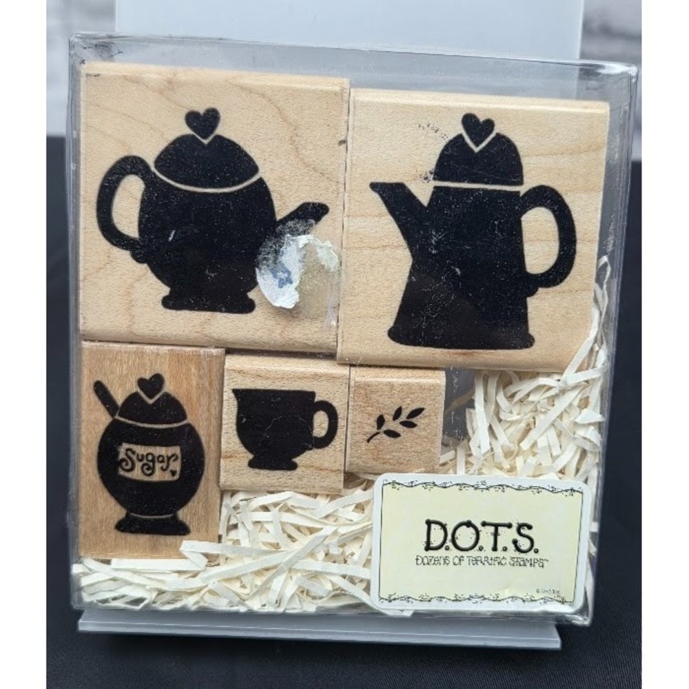 Dots Tea Set Country Silhouette 5 Piece Wood Rubber Stamp Set